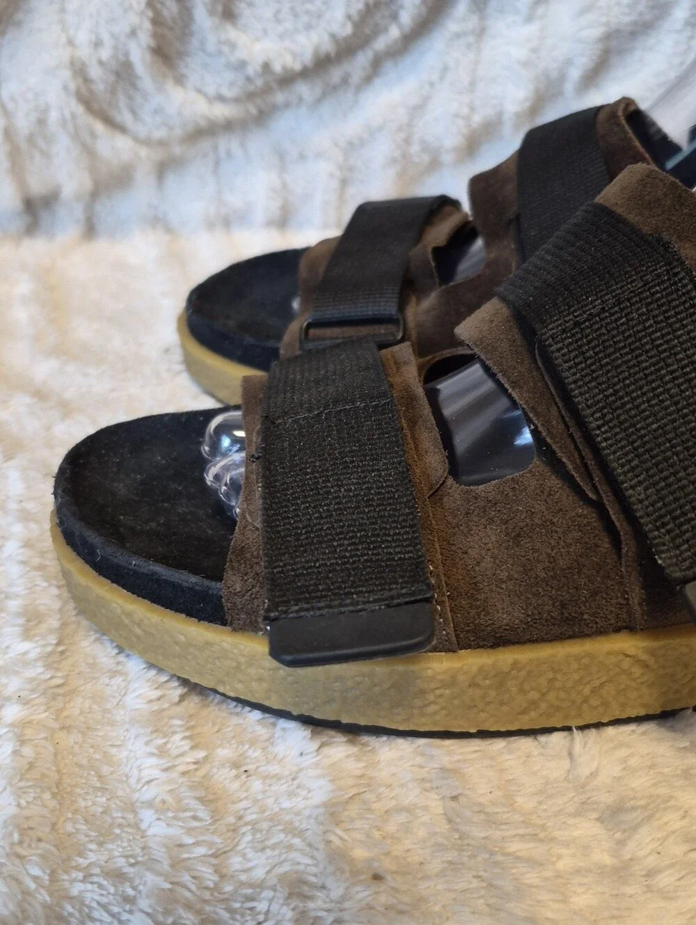 Clarks Brown and Black Men’s Strapped Sandals with Yellow Sole
